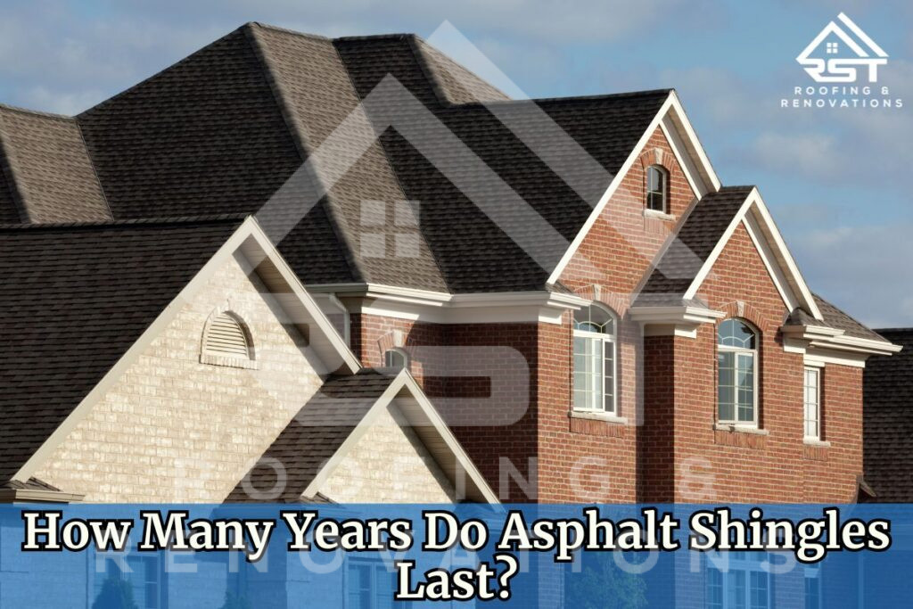 Modern Brick House With Dark Asphalt Shingle Roof Showing Different Roof Sections