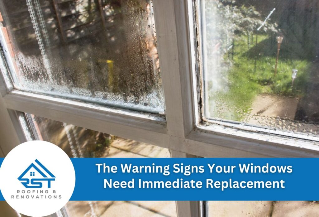 Damaged Window With Condensation And Deteriorating Frame Showing Signs Of Replacement