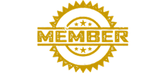 Gold membership badge with star accents and the word 'MEMBER' prominently displayed.
